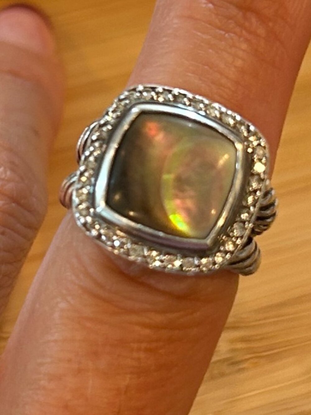 David Yurman Sterling Silver Albion Diamond and Mother of Pearl Ring